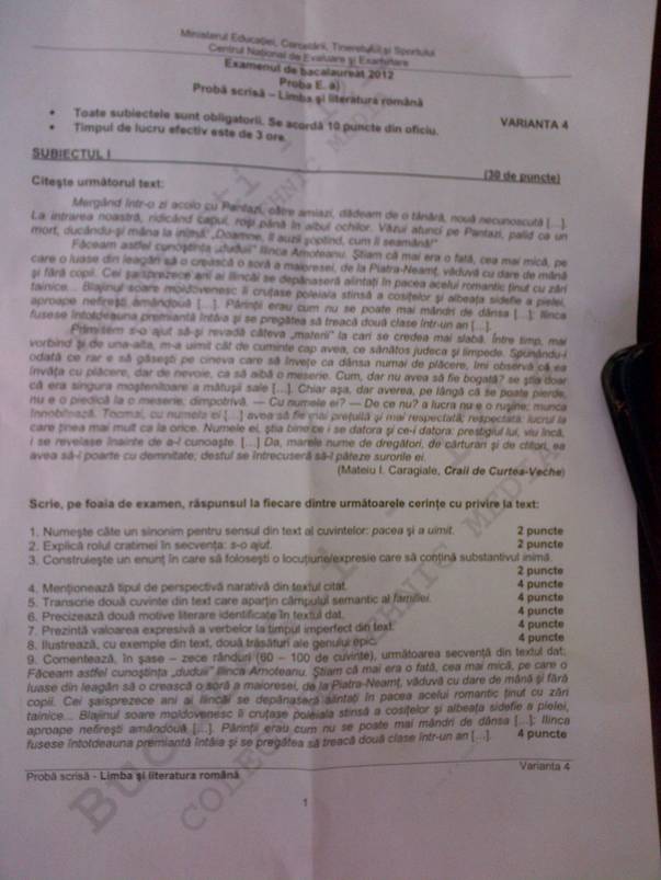 Bac 2012 Subiectele La Limba Si Literatura RomanÄƒ Proba ScrisÄƒ Libertatea